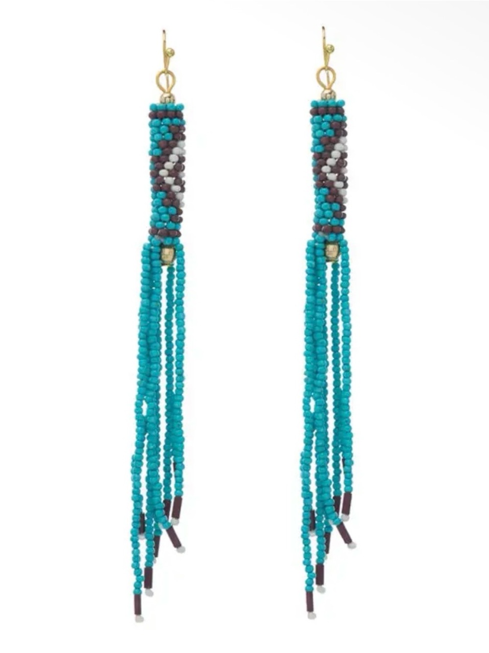 Myra Bag Turquoise Beaded Tassel Drop Earrings with Gold Hooks